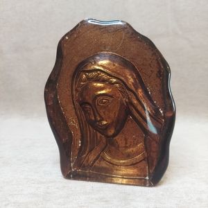 Vintage Intaglio Madonna Glass Sculpture with Gold Gilt
